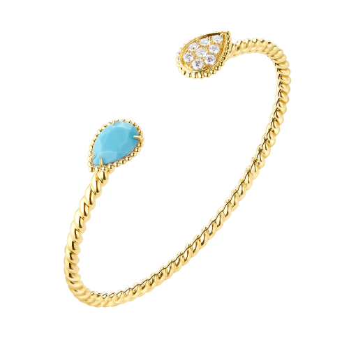 Boucheron Serpent Bohème bangle set with turquoise diamonds on yellow gold
