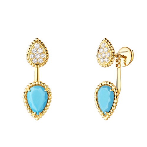 Boucheron Serpent Bohème single stud earring set with turquoise diamonds on yellow gold